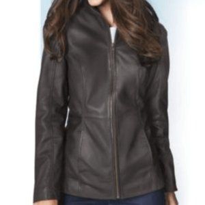 Dark Brown Plus Size Leather Jacket, Size 2X (20-22W)